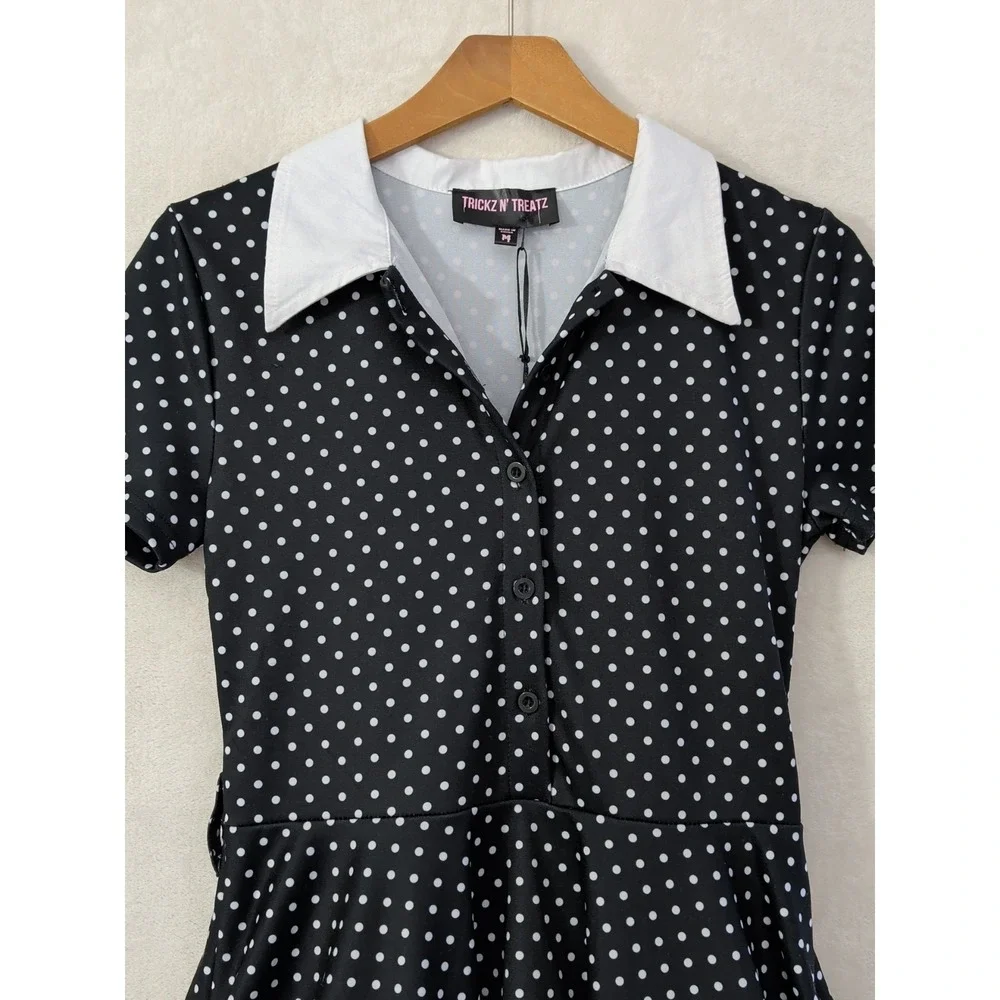 Dolls Kill‎ Trickz N Treatz Whimsigoth Rockabilly Dress M Black Polkadot Retro